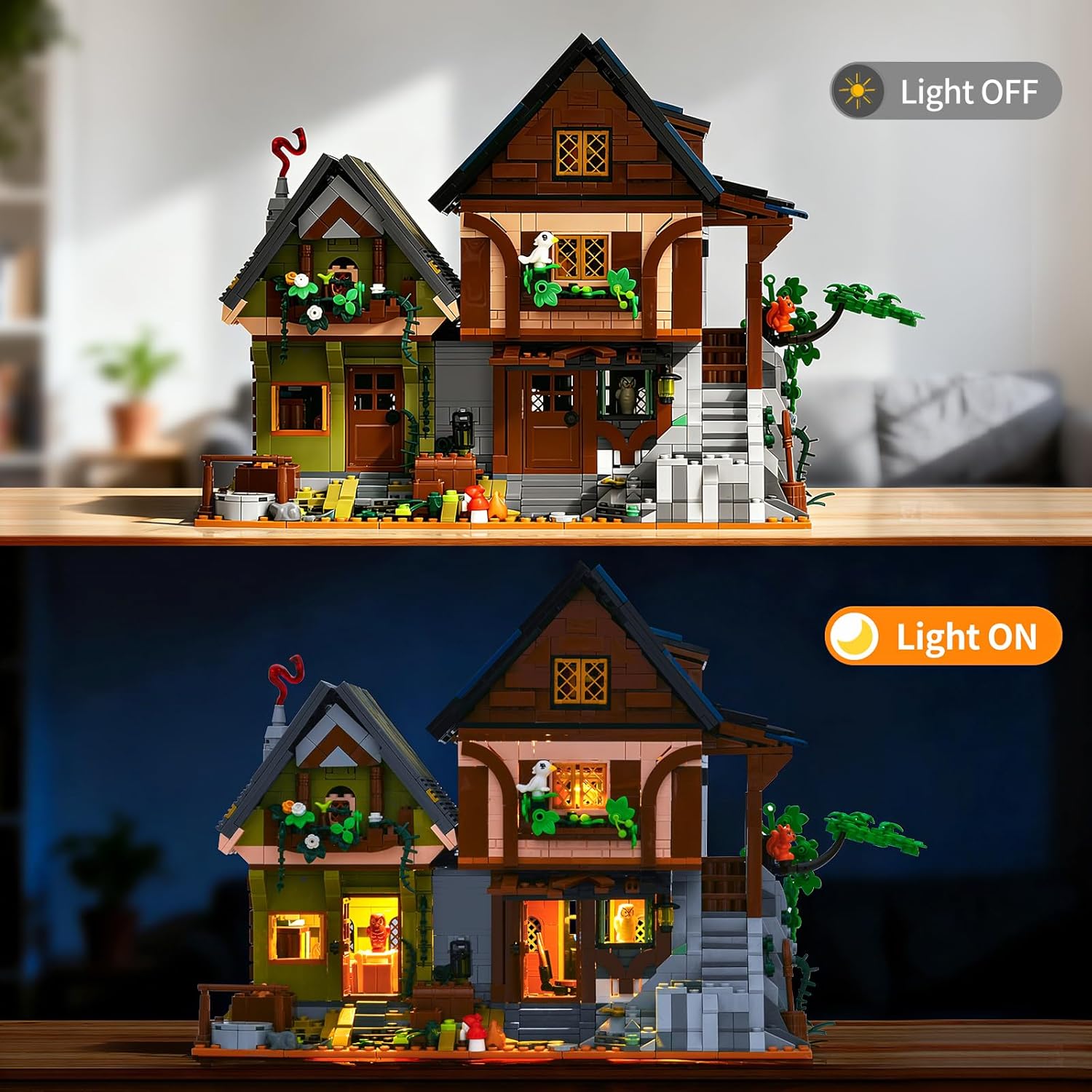 BNG Medieval Cabin Building Set, House Building Block Set with Light, House Cabin Architecture Modular Buildings, Home Office Decor, Ideal Gift for Adults Teens (2225 PCS)