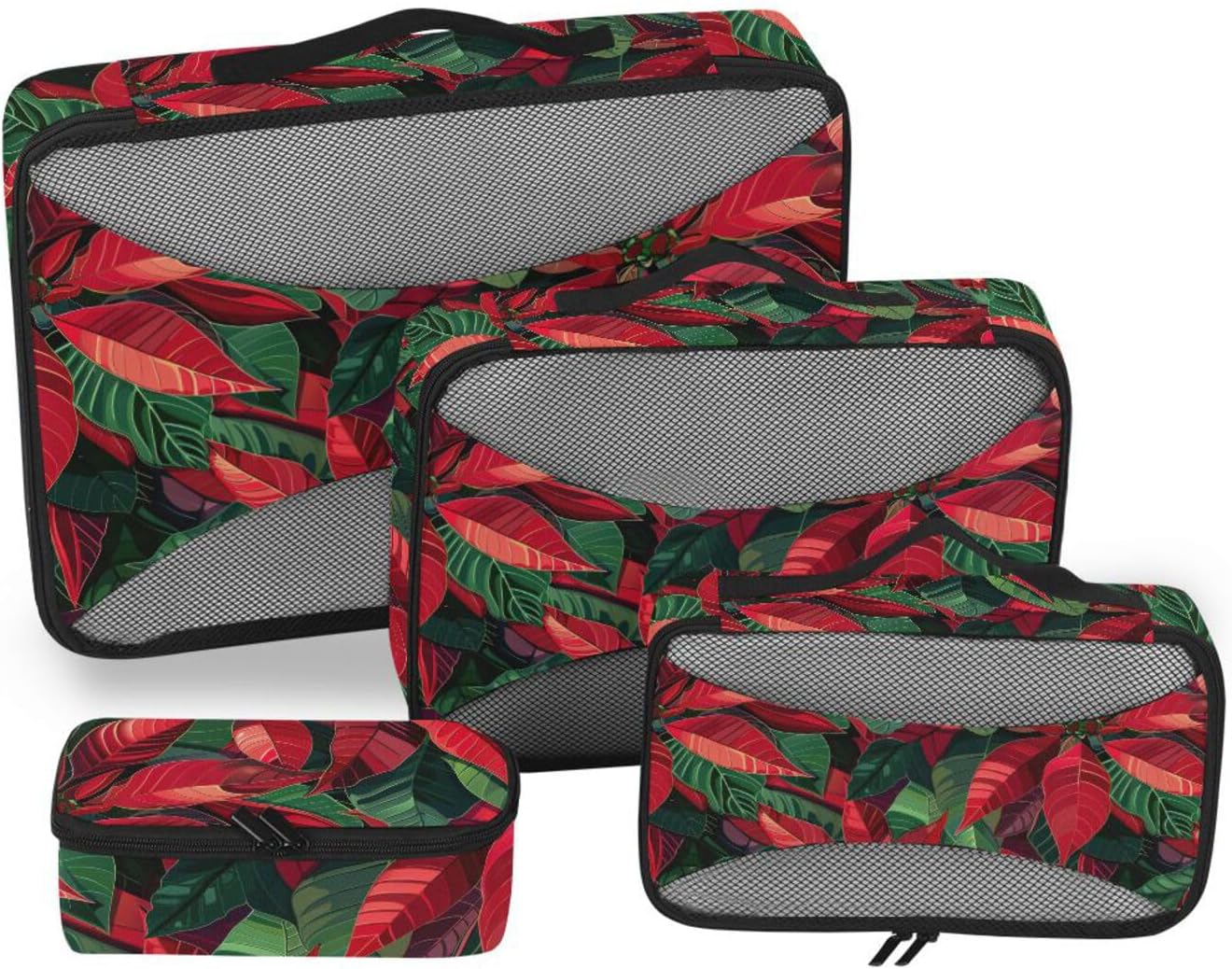 Red-green Maple Leaf 4 Pcs set bag organizer insert Mesh Travel Essentials expandable packing cubes compression