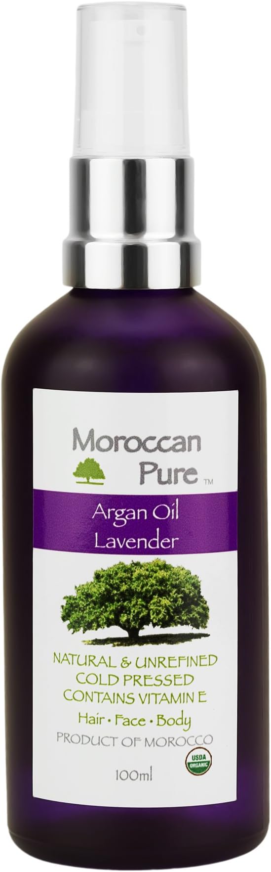 Moroccan Pure Organic, 100% Natural Argan Oil Of Morocco - Deodorised & Cold Pressed Heat Protection Lavender Hair Skin Oil 100ml