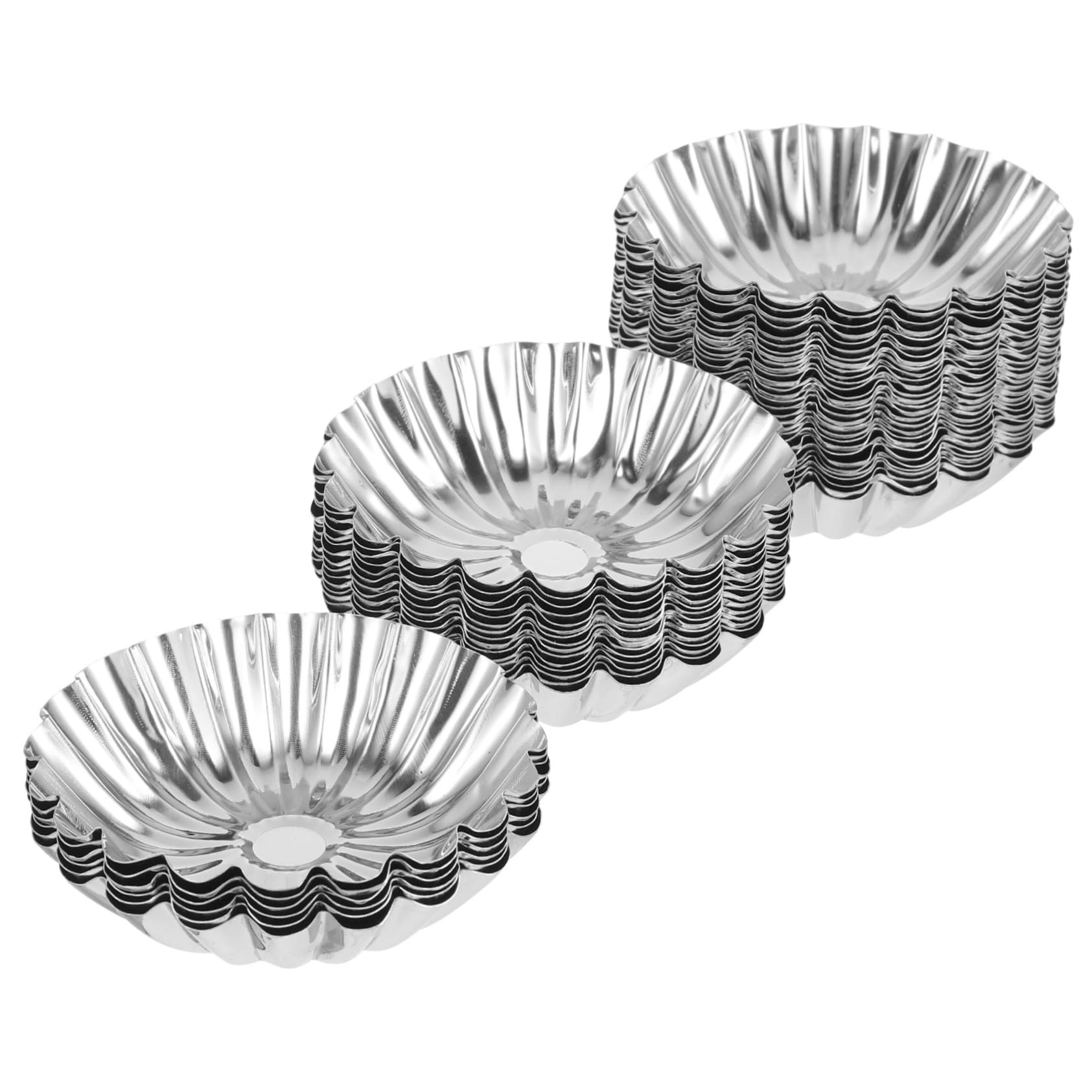 Cabilock Moldes de Acero Inoxidable Reutilizables para Tartaletas de Huevo 50 Plata para Postres y Hornear en Hotel o Centro Comercial