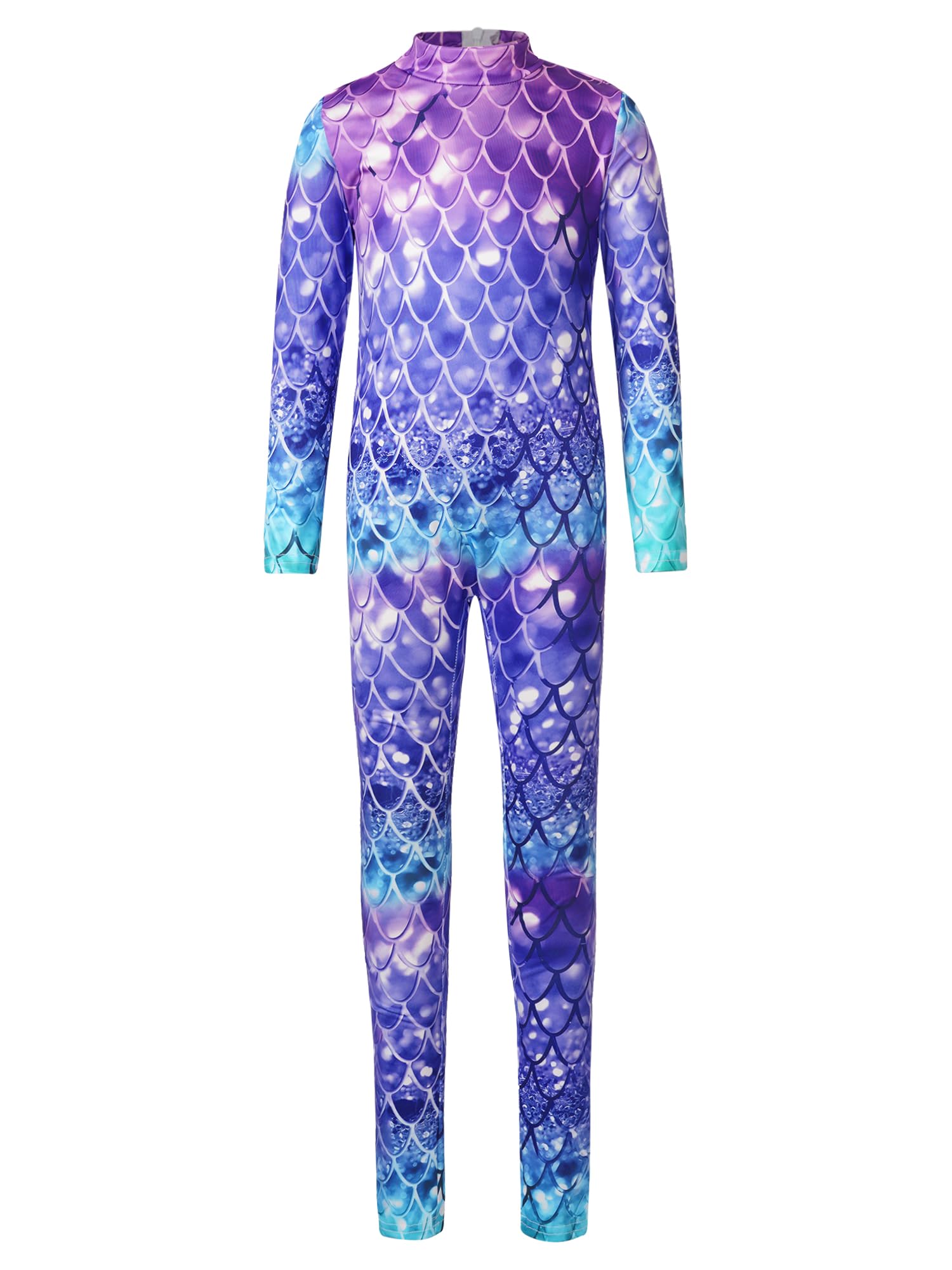 IEFIEL Mono de Deportivo Gimnasio para Niña Leotardo de Manga Larga Mono Elástico de Estampado Sirena Disfraz de Cosplay Costume 5-12 Años