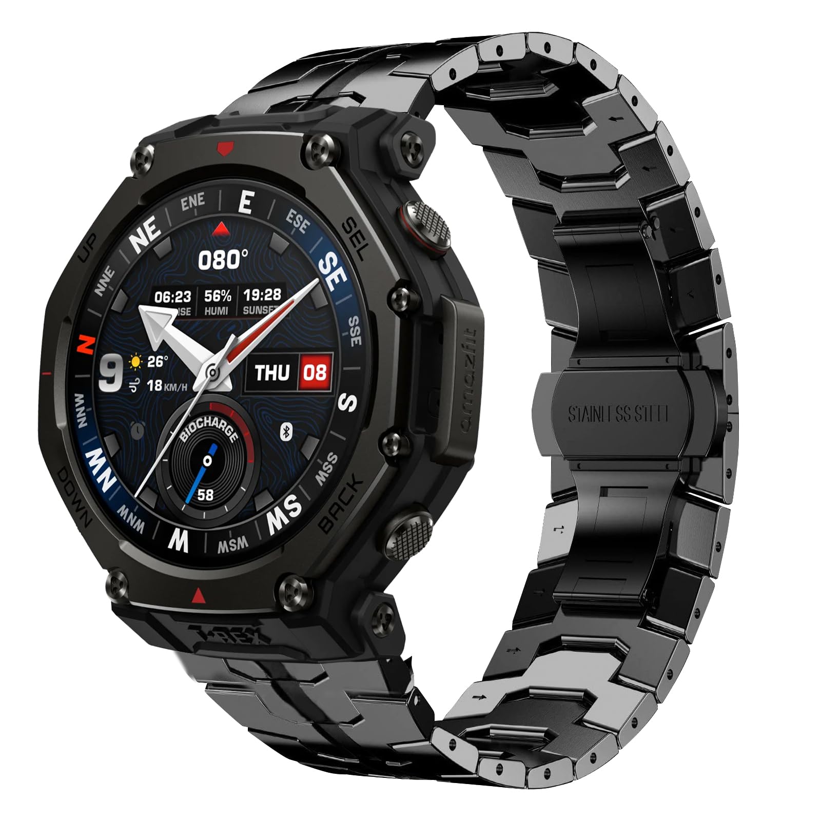 22mm Correa para Amazfit Balance Ultra/3/2 / Cheetah 2 Ultra | (Negro), Acero Inoxidable, Metálica Pulsera de Reloj para Amazfit Active Max/ T-Rex 3 Pro 48mm/ Bip Max/6/5/5 Unity