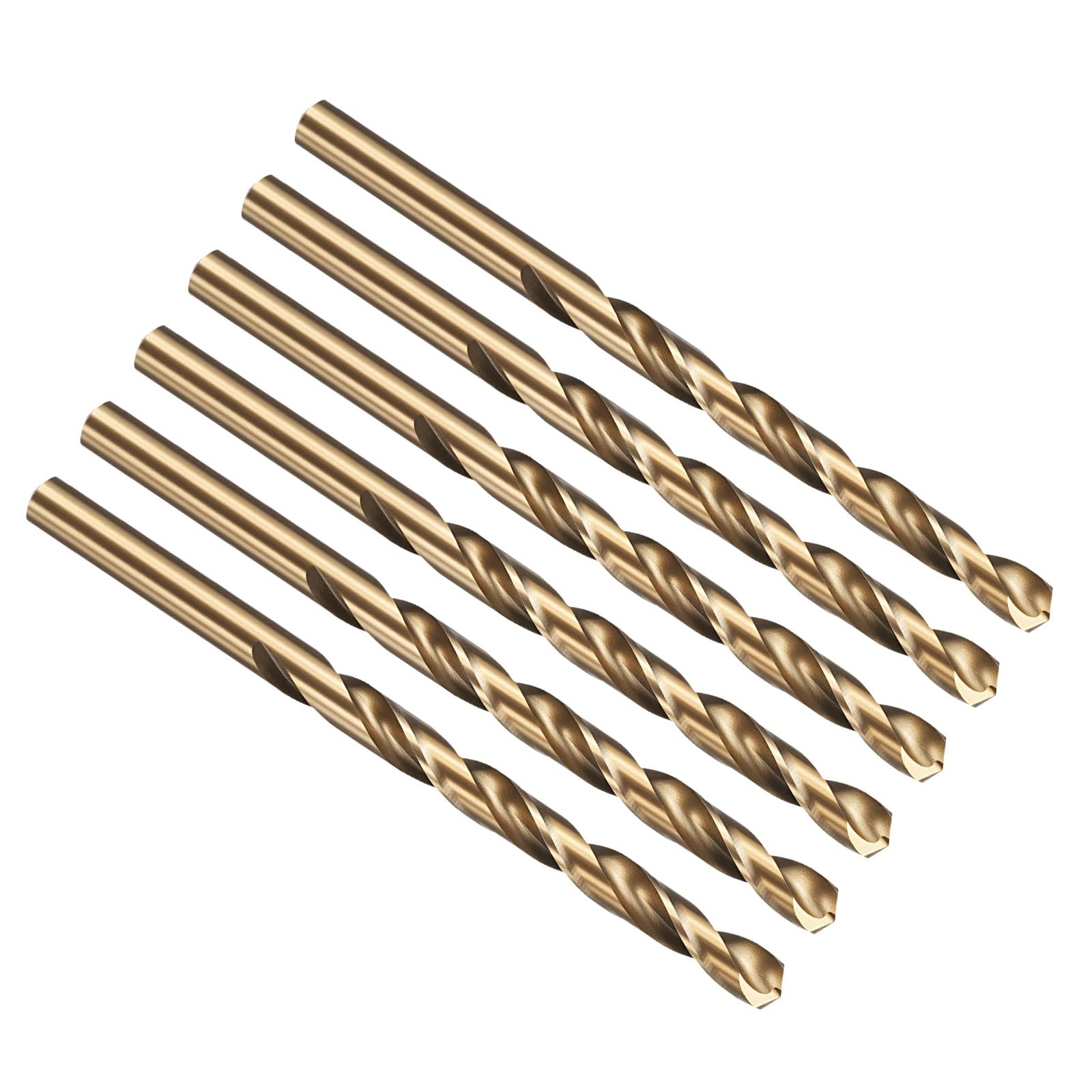 PATIKIL B Drill Bit, Jobber Straight Shank M35 Cobalt 5% High-Speed Steel 135° Gold Finish for Stainless Steel Hard Metal - 6 Pack