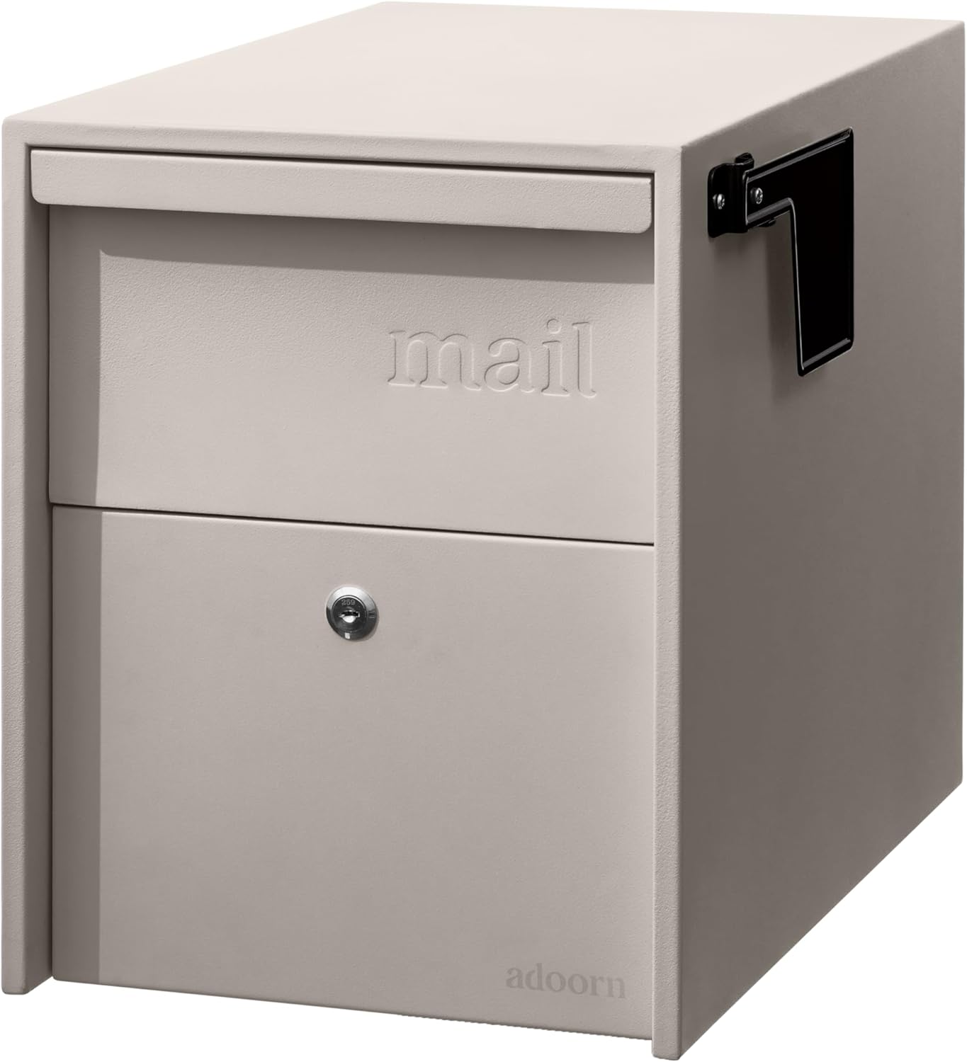 adoorn Lockable Post Mount Mailbox | Small (Black), Size 12 x 12 x 18.5 (HxWxD) Anti-Theft Locking Mailbox with 2 Keys, Modern Mailbox with Flag, Weatherproof Mailboxes for Outside