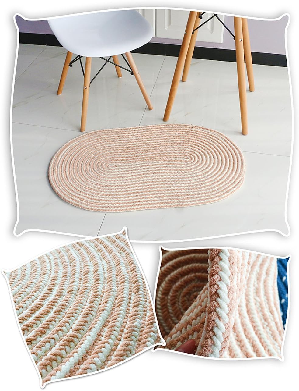 UKELER Handmade Porch Rugs Machine Washable Indoor/Outdoor Rug, Pink, 19.7''×31.5''