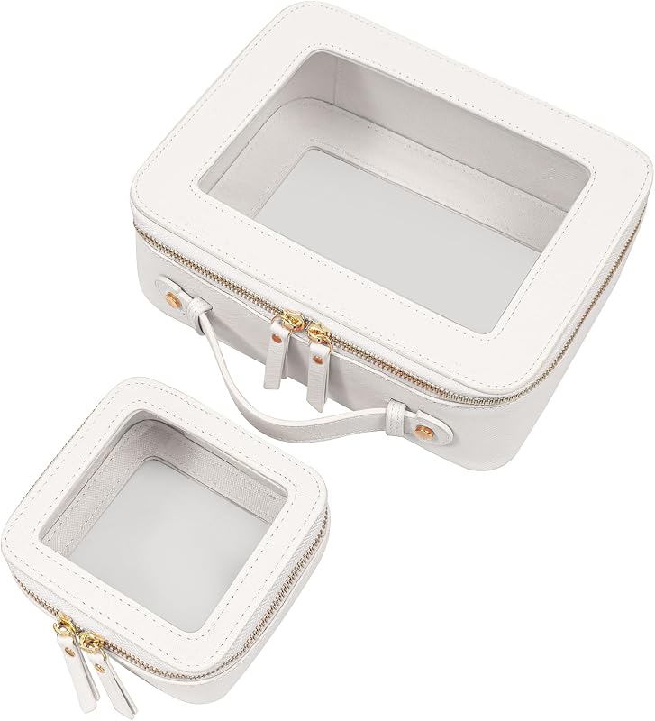 Conjunto LETGO com 2 necessaires transparentes para maquiagem e viagem, mini e grande, brancas
