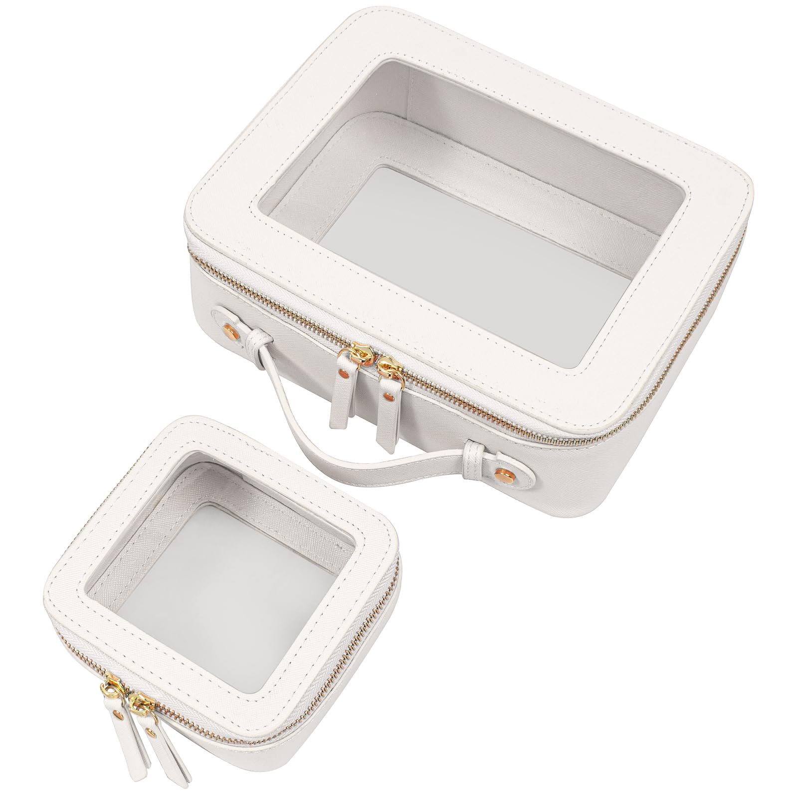 Clear Makeup Bag Set of 2,Travel Toiletry Bag for Women(Mini+Large White)