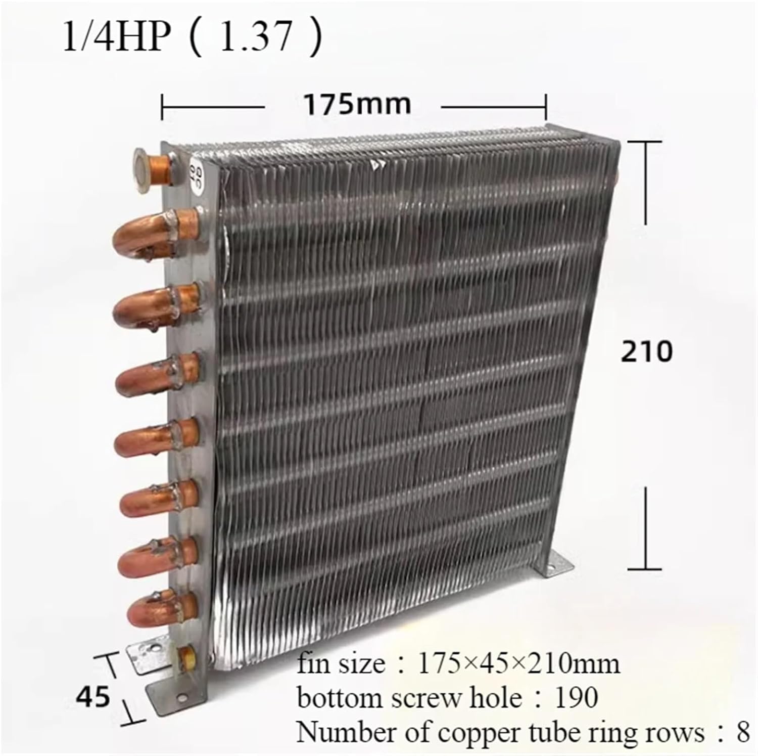 Aluminum fin Heat Exchanger Condenser Coil Air/Water-Cooled Freezer Aluminum Sink Fin Radiator Refrigeration System(175X45X210mm)
