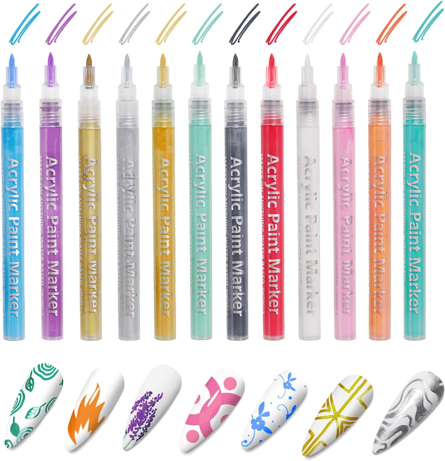 12 Color 3D Nail Art Pens Set Glitter Nail Graffiti Drawing Pen Tattoo
