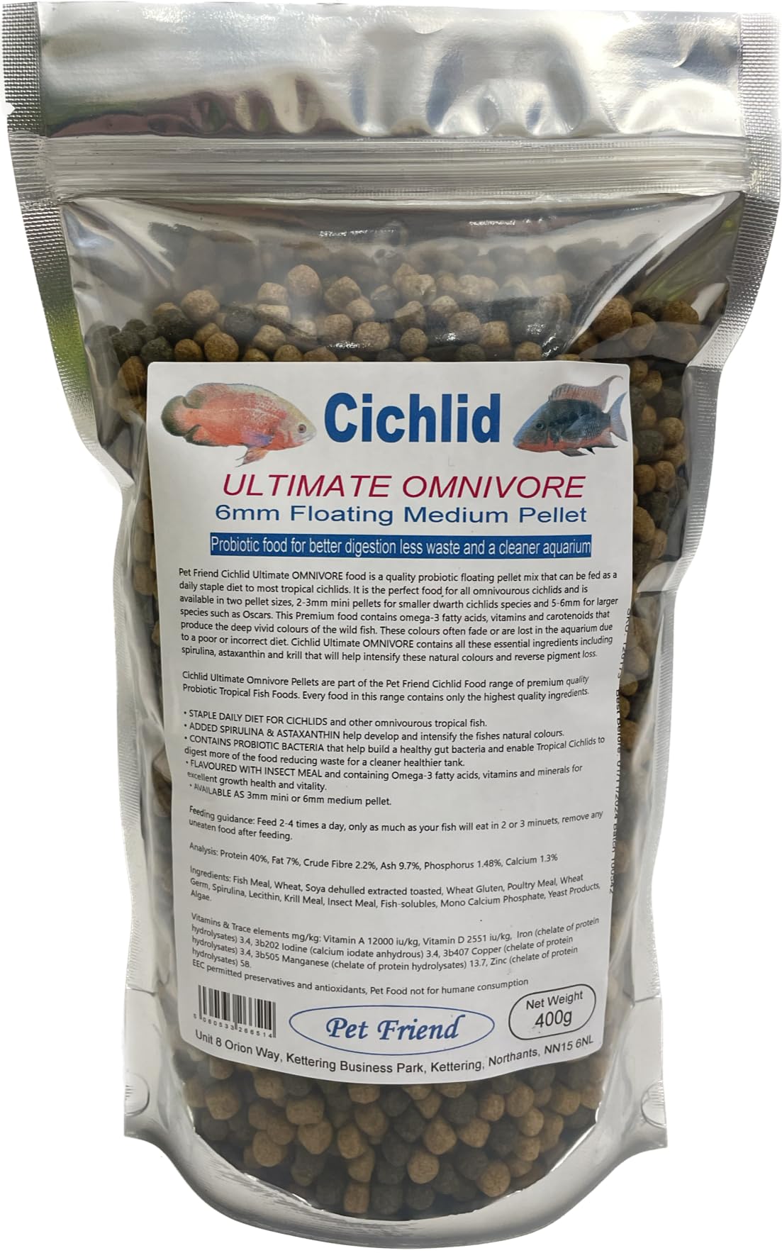 Ultimate Omnivore Cichlid Food 6mm Pellets 400g With Prebiotics That Develop Probiotic Gut Health For Better Digestion & Immune System Health