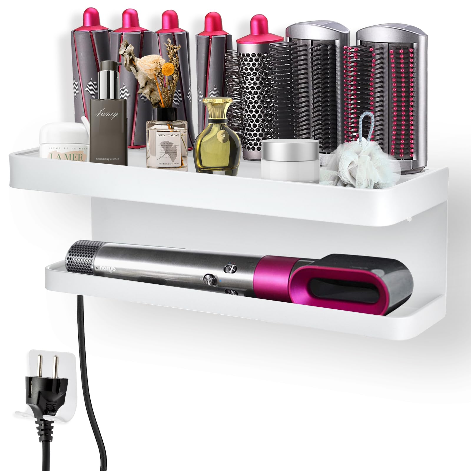 Morwealth Föhn Wandhalterung für Dyson Airwrap Ohne Bohren, 2 in 1 Halterung für Dyson Airwrap Einfache Aufbewahrung Ästhetischer Dyson Fön Wandhalterung und Organizer aus Langlebigem (Weiß) Küche, Haushalt & Wohnen