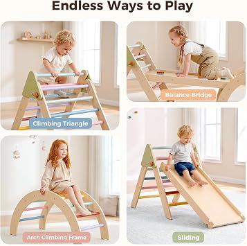 LOL-FUN Foldable Pikler Triangle Climbing Toy with Slide for Toddlers 1-3
