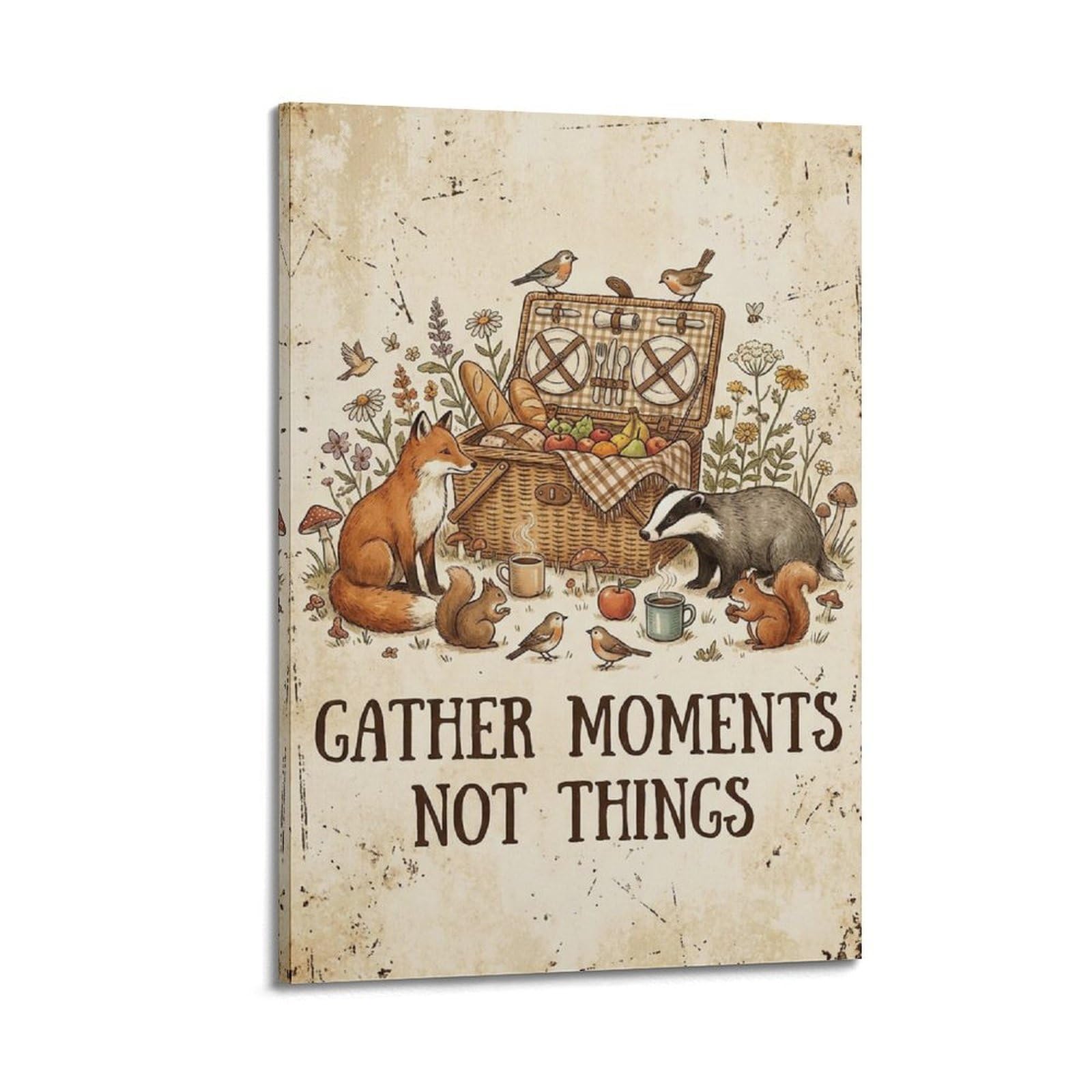 OKAHYS Gather Moments Quote Poster Memories Heart Vintage Modern Decorative Canvas Prints - Ideal Wall Art for Family, Man Cave, Game Room, Boys & Girls Bedroom 24x36inch