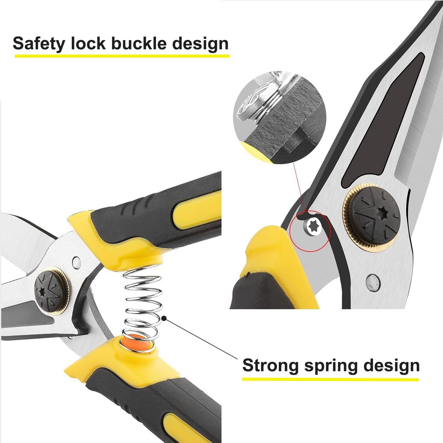 TOOLMAK Aviation Tin Snips Heavy Duty Shears Straight Metal Cutter with Comfort Grip and Stainless Steel Blades Multifunction Cutting of Cable Wires,Thin Iron,Cardboard, 9 Inch