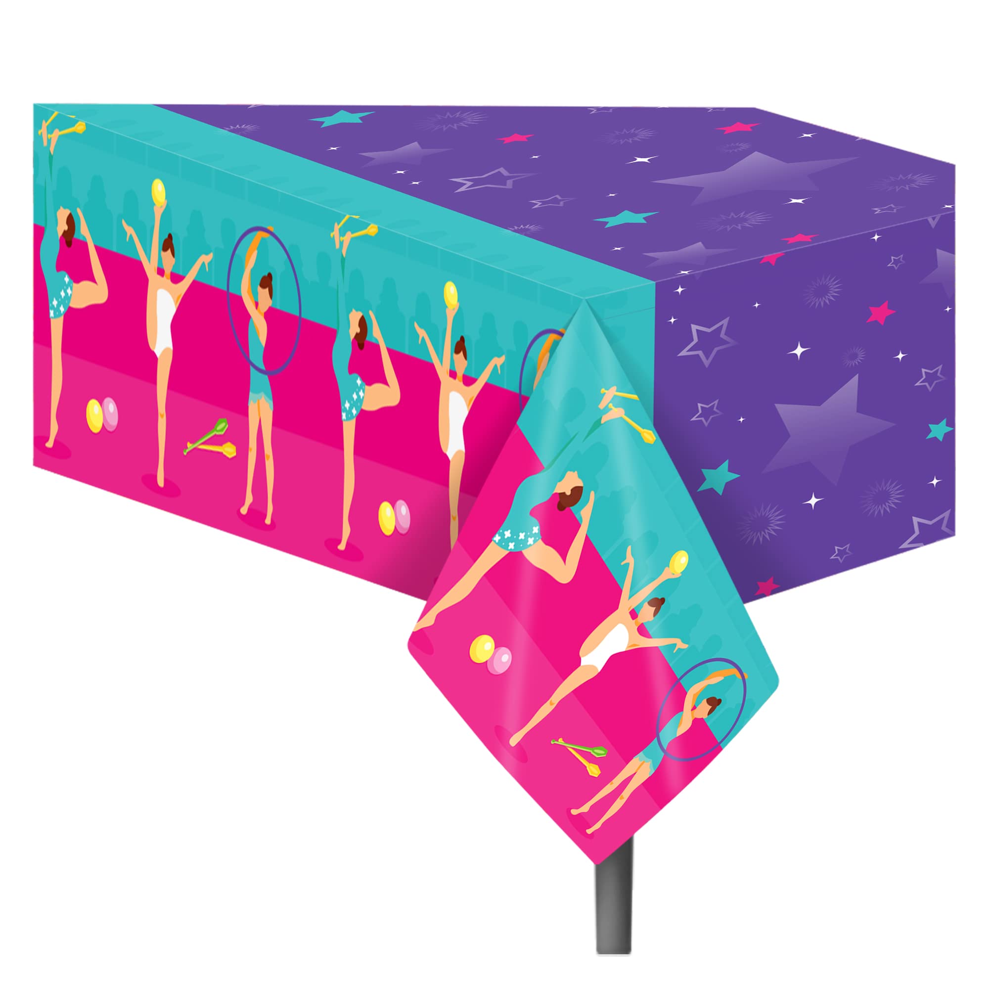 CC HOME 2Pc Gymnastics Party Plastic Tablecloth 54 x 87 Inch Long Table Cover, Sports Gym Party Tablecover for Gymnastics Theme Kids Baby Shower Birthday Dinner Picnic Kitchen Event