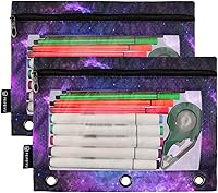 Vista 2 de Estuche para lápices de galaxia estrellada para carpeta de 3 anillos, estuche con cremallera y bolsa organizadora de ventana transparente, paquete