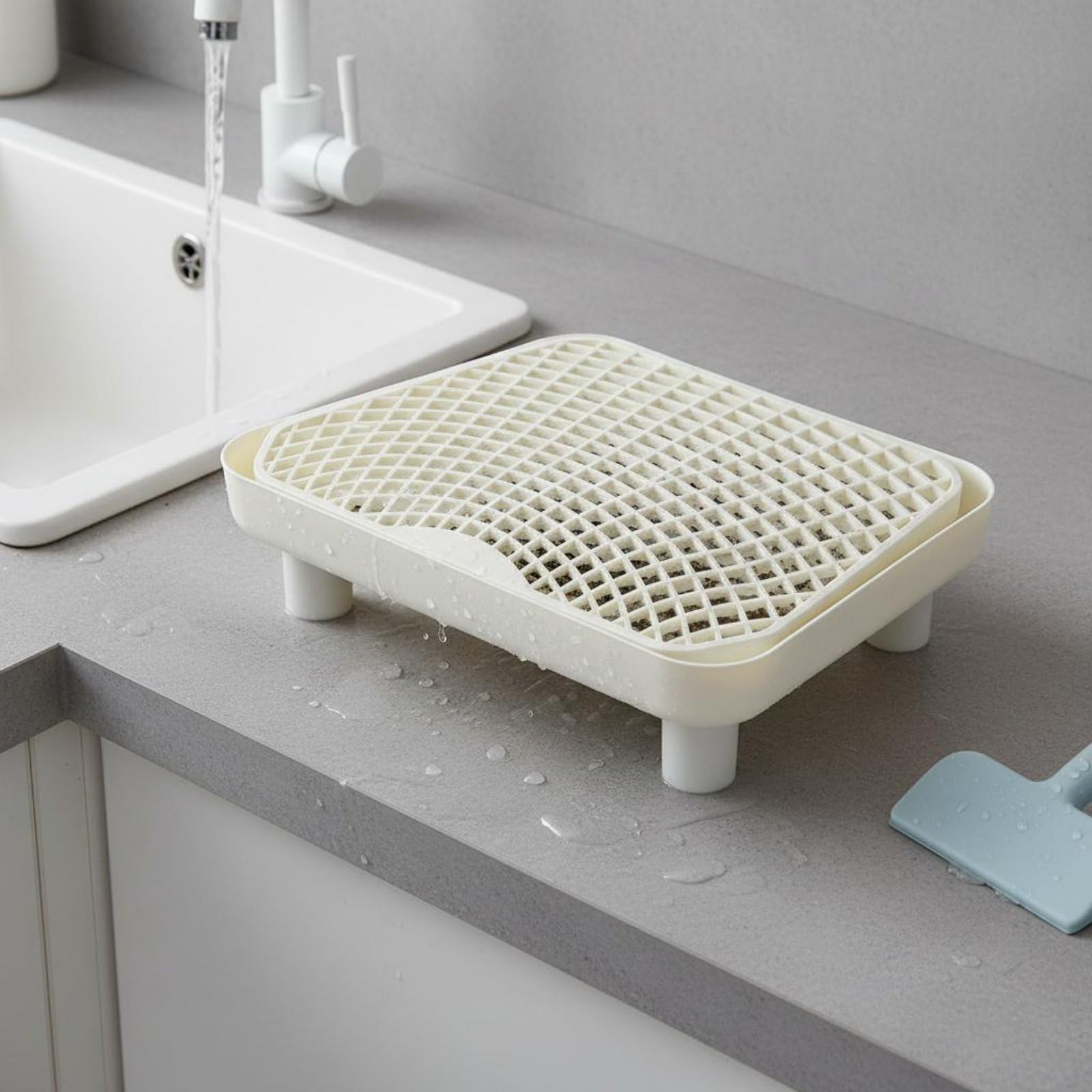 Plateforme Toilette Chat Tapis Séparateur Bac à Litière Récupérateur Double Structure Nettoyage Simplifié Adapté à Usage Quotidien Appartements