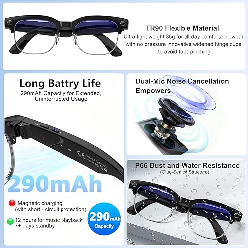Miniatura 4 de Lentes inteligentes AI con cámara HD 4K, gafas de cámara Bluetooth antivibración de 800 W, grabación de video de 1080P, reducción de ruido de doble