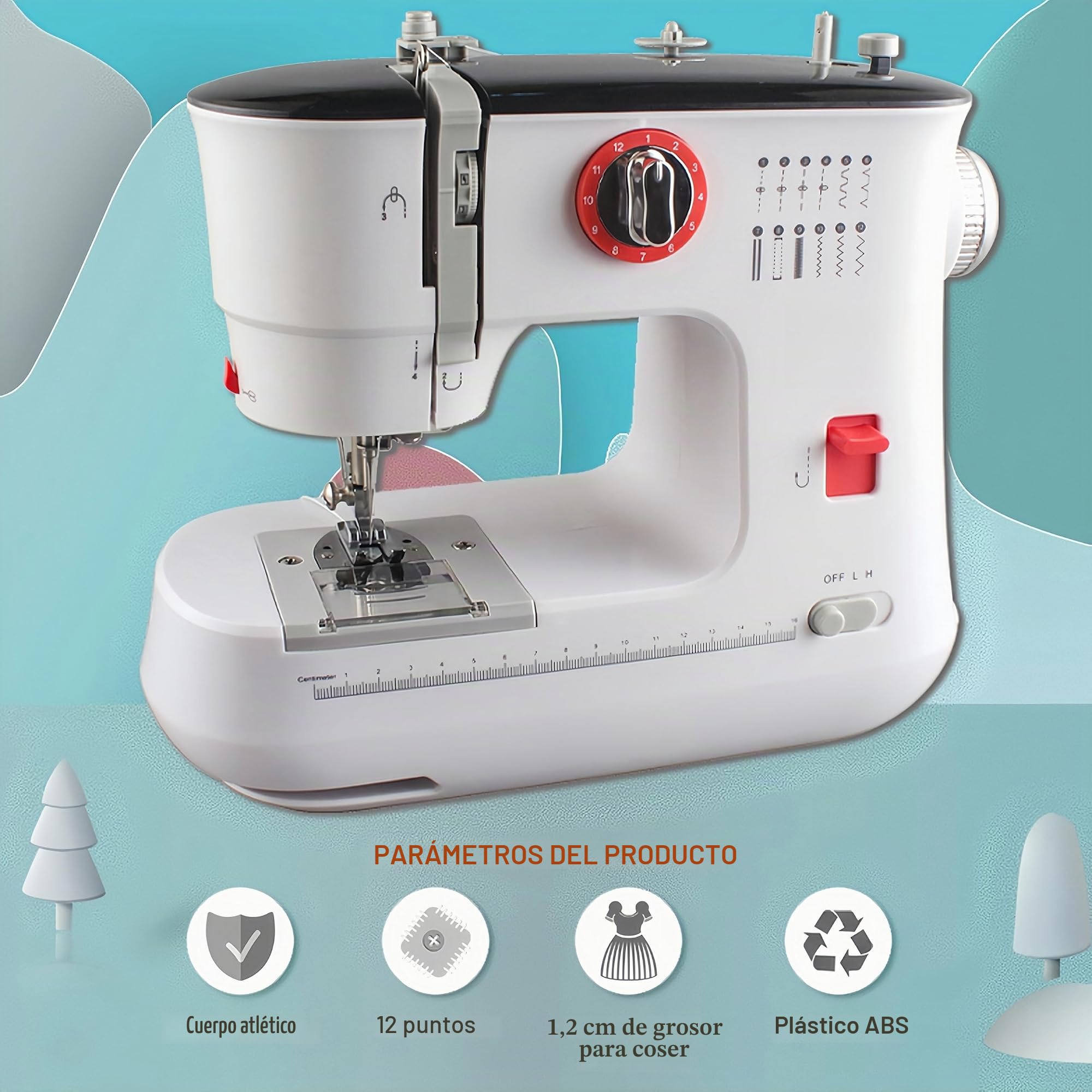 519 Máquina de Coser Eléctrica de Mano para Principiantes DIY Herramienta de Regalo, Con 12 Puntadas, Adecuada para Denim/Transparentes/Telas para el Hogar (Solo Máquina de Coser)
