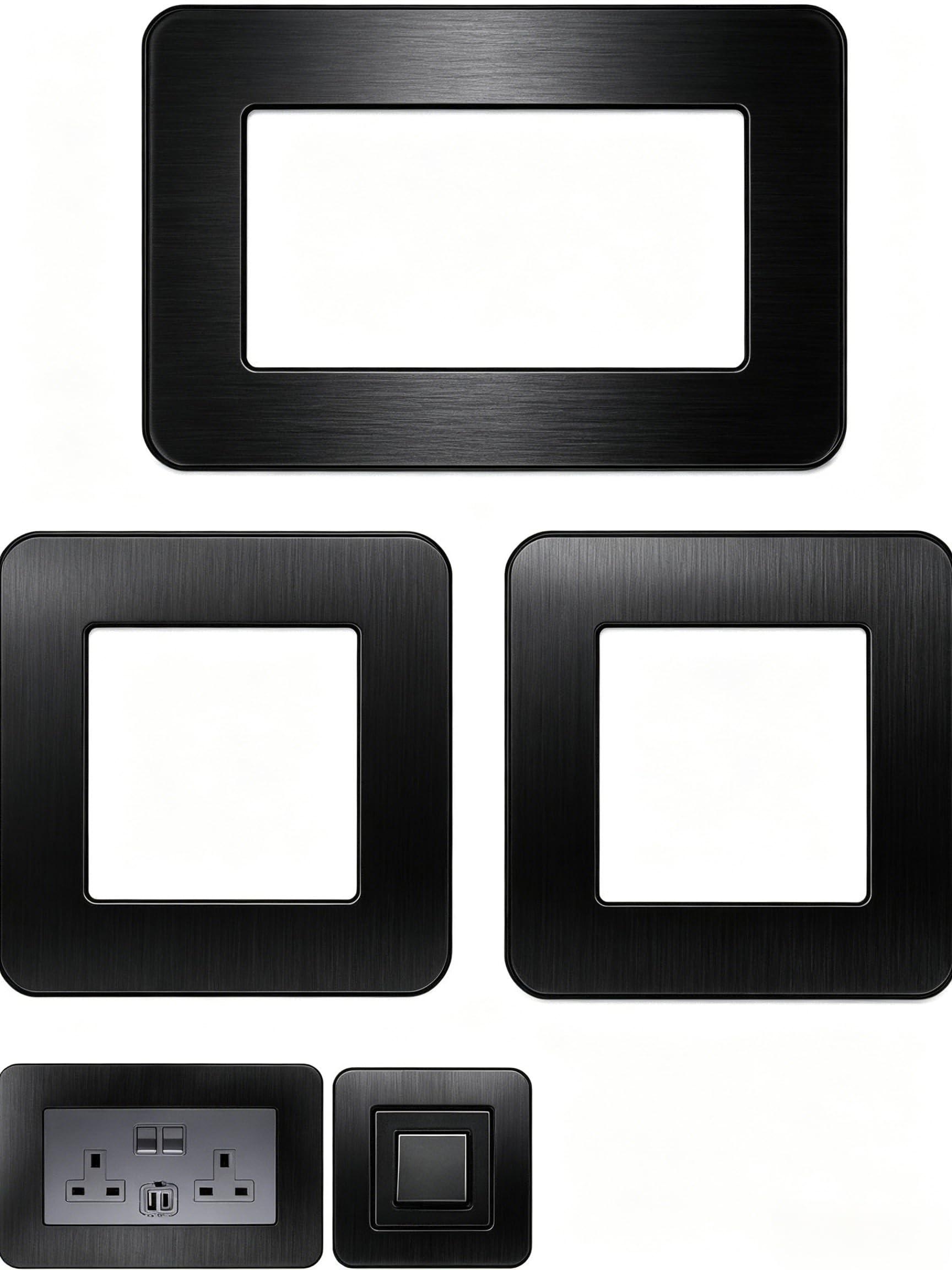 Samyosaien Black Double Socket Surround & Light Switch Surround, 3-Pack Matte Acrylic Cover Plates, Self-Adhesive Decorative Frame For Wall, Easy No Drill Installation (14.6Cm X 8.6Cm & 8.6Cm X 8.6Cm)