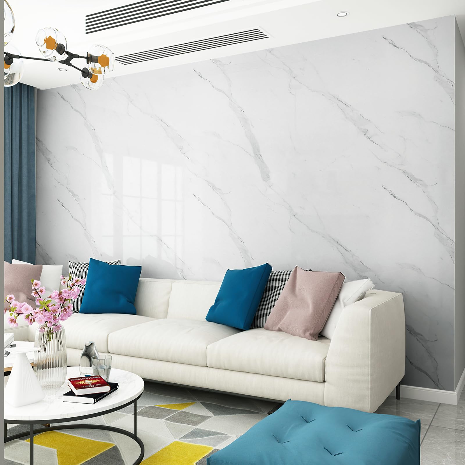 JSEVEM 60CM×5M Wide White Grey Pattern Marble Wallpaper Peel and Stick Vinyl Wrap Waterproof Gray Granite Contact Paper Sticky Back Plastic Roll Wall Stickers for Countertop Worktop Bedroom - Image 2