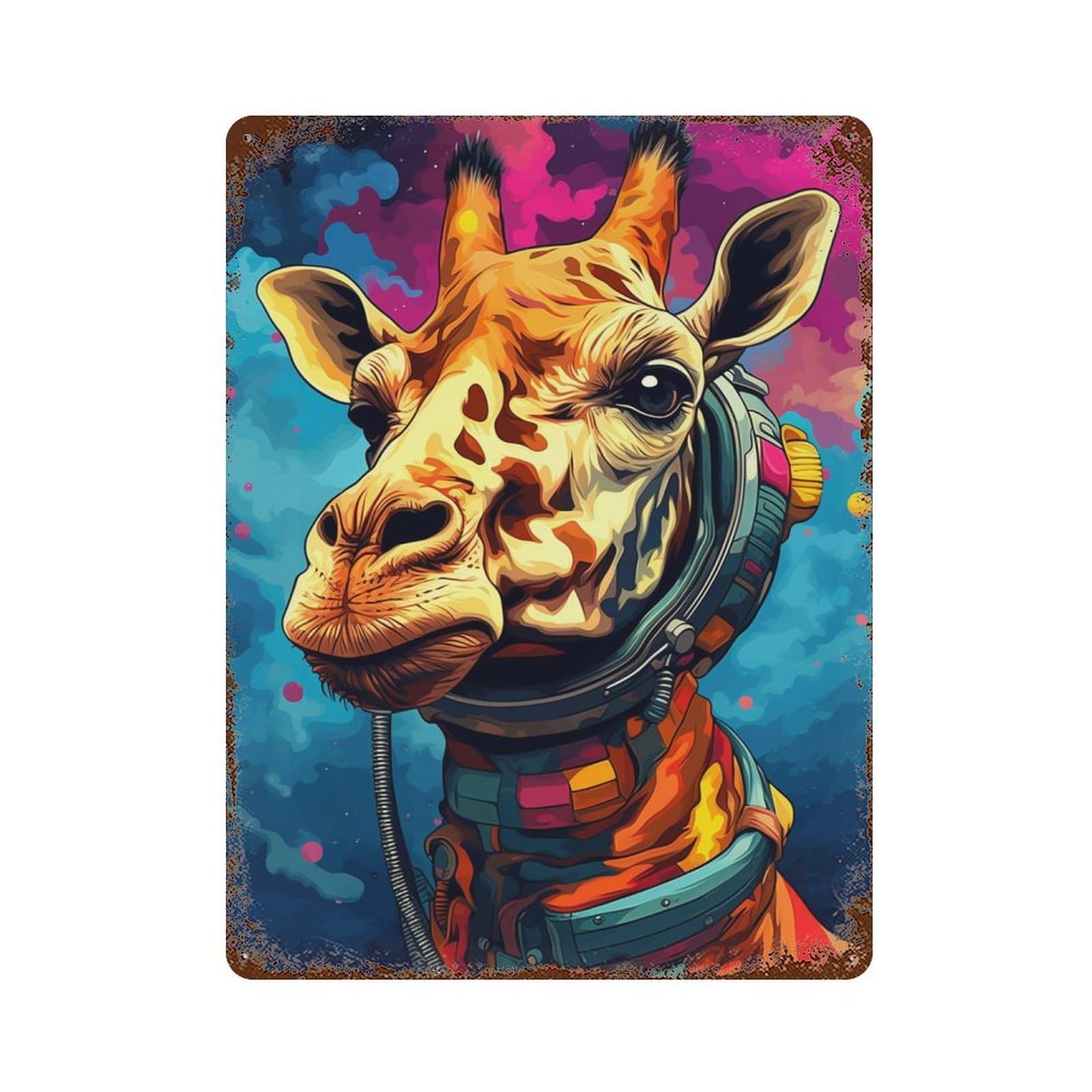 Giraffe Astronaut Space Suit-1 Retro Metal Sign 15.7"x11.8", Vintage Wall Decor for Bistro, Counter And Cafe Decor