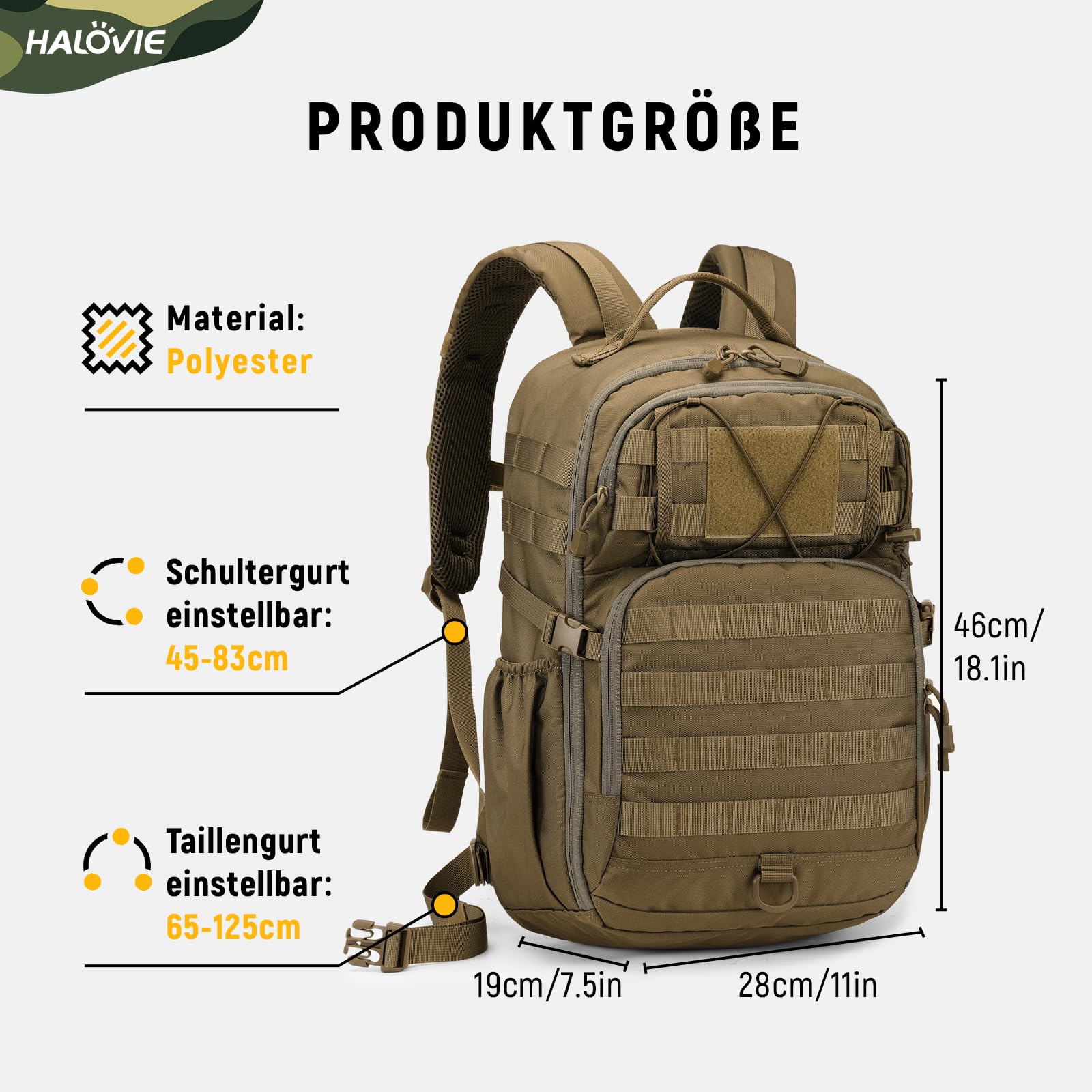 HALOVIE Wanderrucksack 30L Rucksack mit MOLLE-System