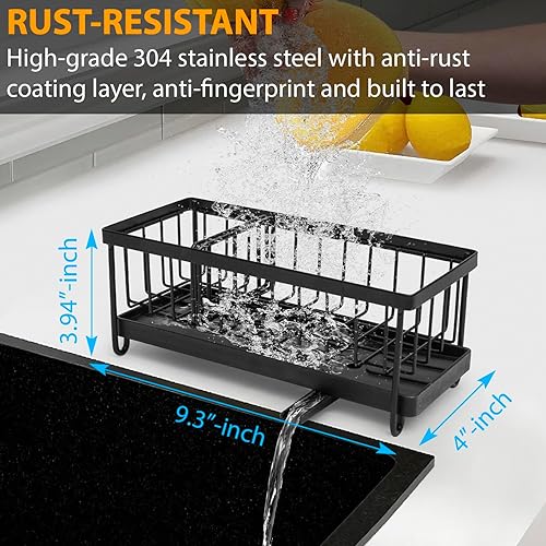 Miniatura 3 de KSEV Organizador de fregadero con bandeja de drenaje ajustable con boquilla automática (acero inoxidable inoxidable), organizador de fregadero de