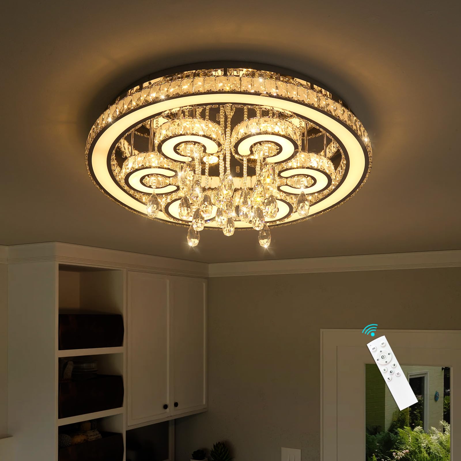 HAIXIANG W32'' Modern Chandeliers for Dining Room Crystal LED