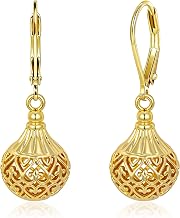 ALEXCRAFT Silver/Gold Drop Earrings Hypoallergenic Hoop Earrings 14K Gold Plated Hollow Ball Drop Earrings Ear Hooks Hollow Hollow Pattern Round Hollow Pattern Jewelry for Women | Orecchini Pendenti Argento Rotondo Traforato Leggeri Ipoallergenici Placcat