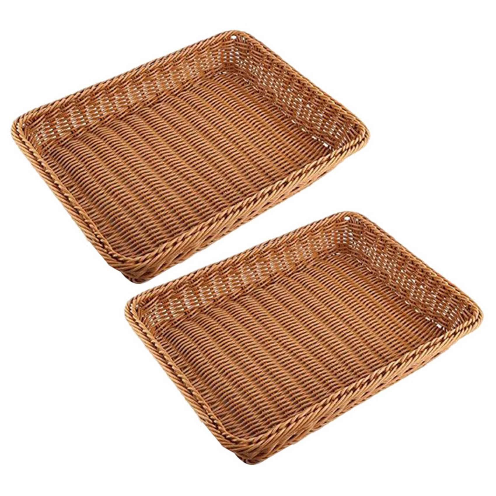 Hndhbfgrt 2X Plastic Rattan Basket, Bread Basket Bread Shop Supermarket Display Basket Brown