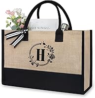 Vista 198 de TOPDesign Personalized Initial Canvas Beach Bag, Monogrammed Gift Tote Bag for Women Negro y marrón