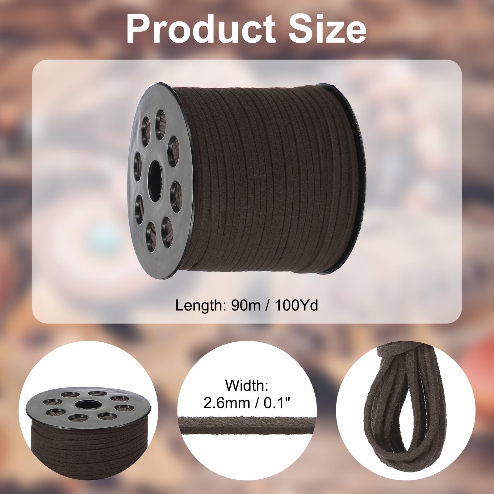 PATIKIL 100 Yards x 2.6mm Faux Suede Leather Cord, Leather Lace String for Bracelet Necklace Beading Making DIY Crafts, Dark Coffee - Image 2
