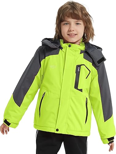 Miniatura 4 de Wantdo Chaqueta de esquí impermeable para niño, chaqueta de snowboard de vellón, abrigo de invierno cálido y grueso con capucha, 4-16