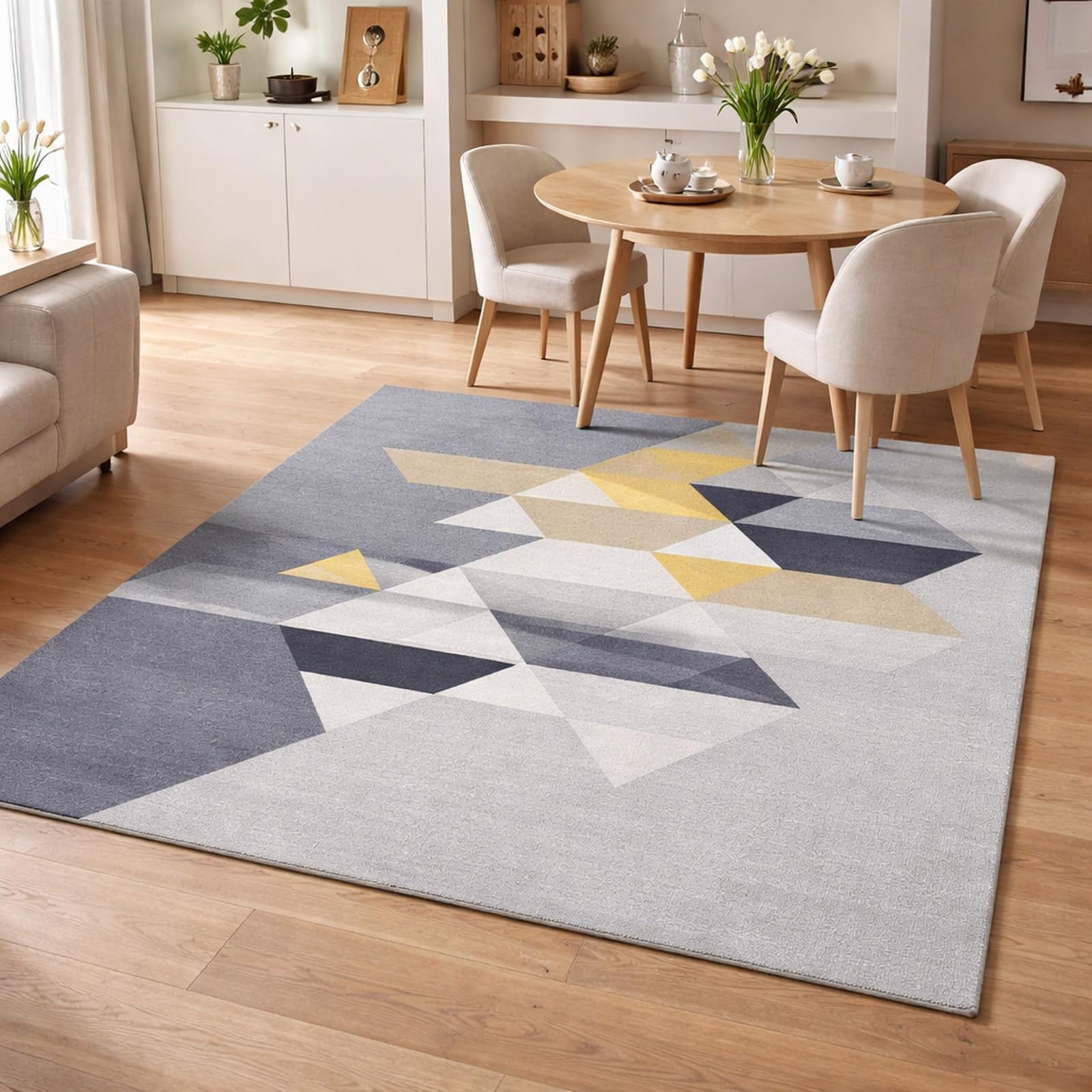 Alfombra de área 160x200 cm gris con diseño geométrico y reverso antideslizante para dormitorio