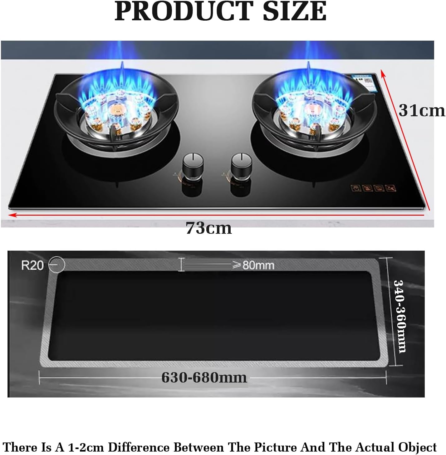 Gas Stove with 2 Burner,5.2KW Kitchen Counter Top Stove,Gas/LP Gas Conversion Stove,with Flameout Protection,for Home Motor Home Camp(LPG)