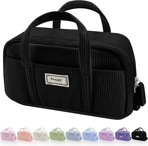 Miniatura 12 de Sooez Estuche grande para lápices, extra grande con 5 compartimentos, bolsa para bolígrafos de amplia apertura, organizador suave de gofres