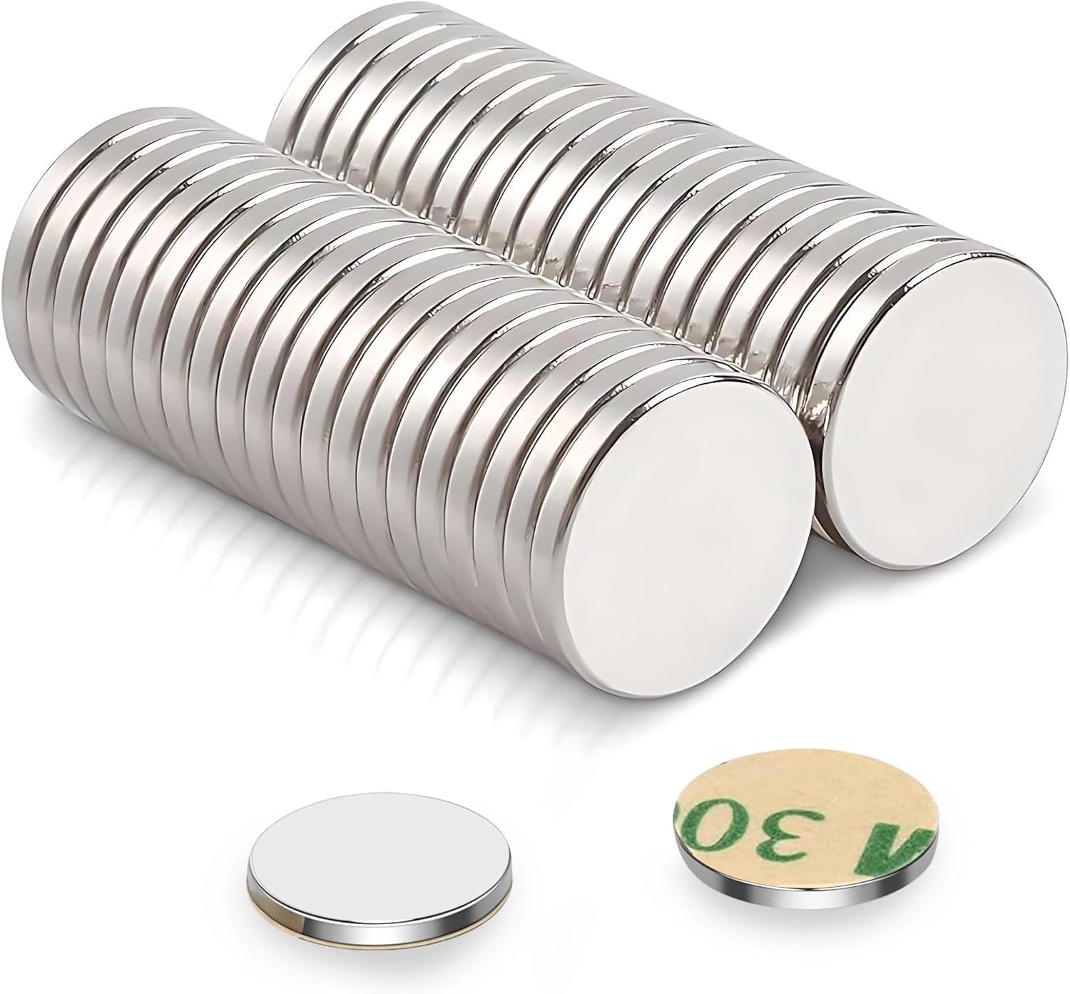 Koprek Silver 100 Pcs Self Adhesive Sticky Magnet 8X1mm, Round Thin Neodymium Magnet, Strong Mini Adhesive Magnets, Used For Model Making, Office Use, Arts, Kitchen, Magnetic Boards, Refrigerators, Diy Projects