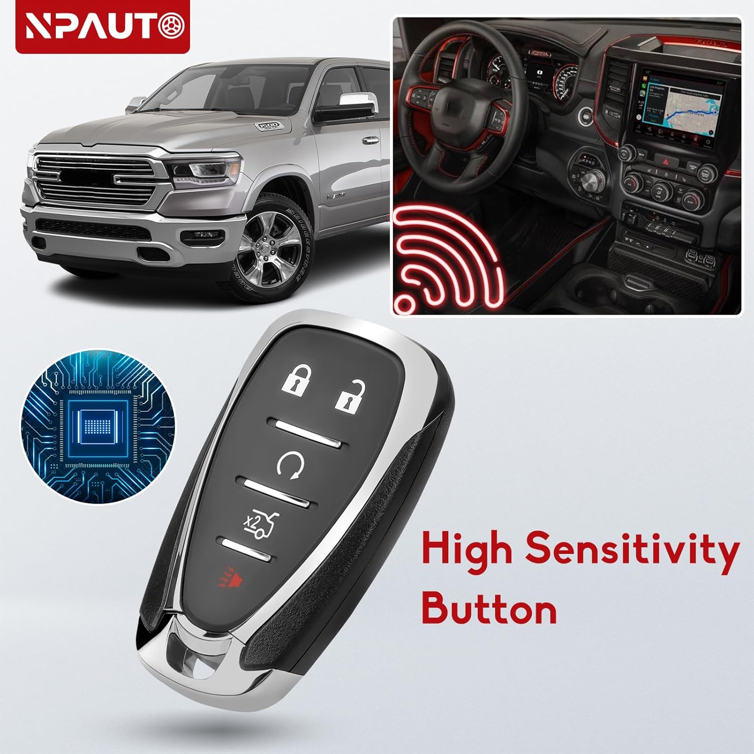Smart Key Fob Fits for Chevy Camaro Cruze Malibu 2016 2017 2018 2019 2020 2021 Car Key Proximity Keyless Entry Remote Control, HYQ4EA, 13529662, 433MHz ID46 Chip 5 Button