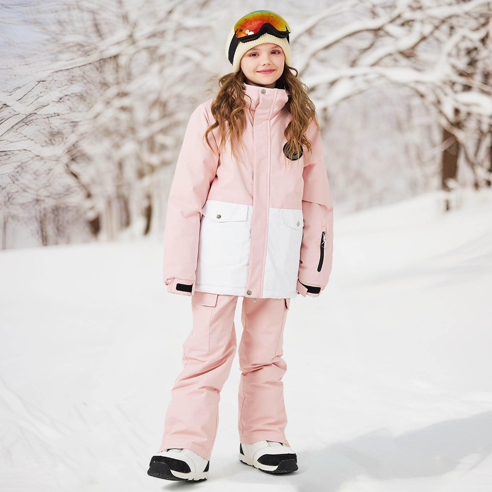 Genérico Nuevo Traje de Esquí Infantil para Niñas Conjunto Acolchado Térmico Impermeable Resistente al Actividades Exteriores Invierno