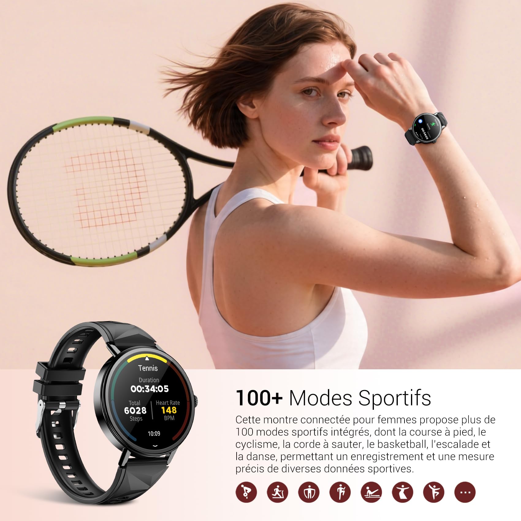 Blackview Montre Connectée Femme Homme avec Appel Bluetooth,Smartwatch avec Réveil intelligent, 24H Sommeil/Fréquence Cardiaque/SpO2,100+ Mode Sportifs Montre, Fitness Podomètre Compatible Android iOS