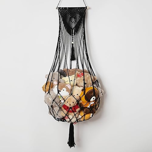 Miniatura 9 de Red de animales de peluche o hamaca para colgar en la pared, organizador para guardar juguetes de peluche, estilo bohemio, macramé, decoración de