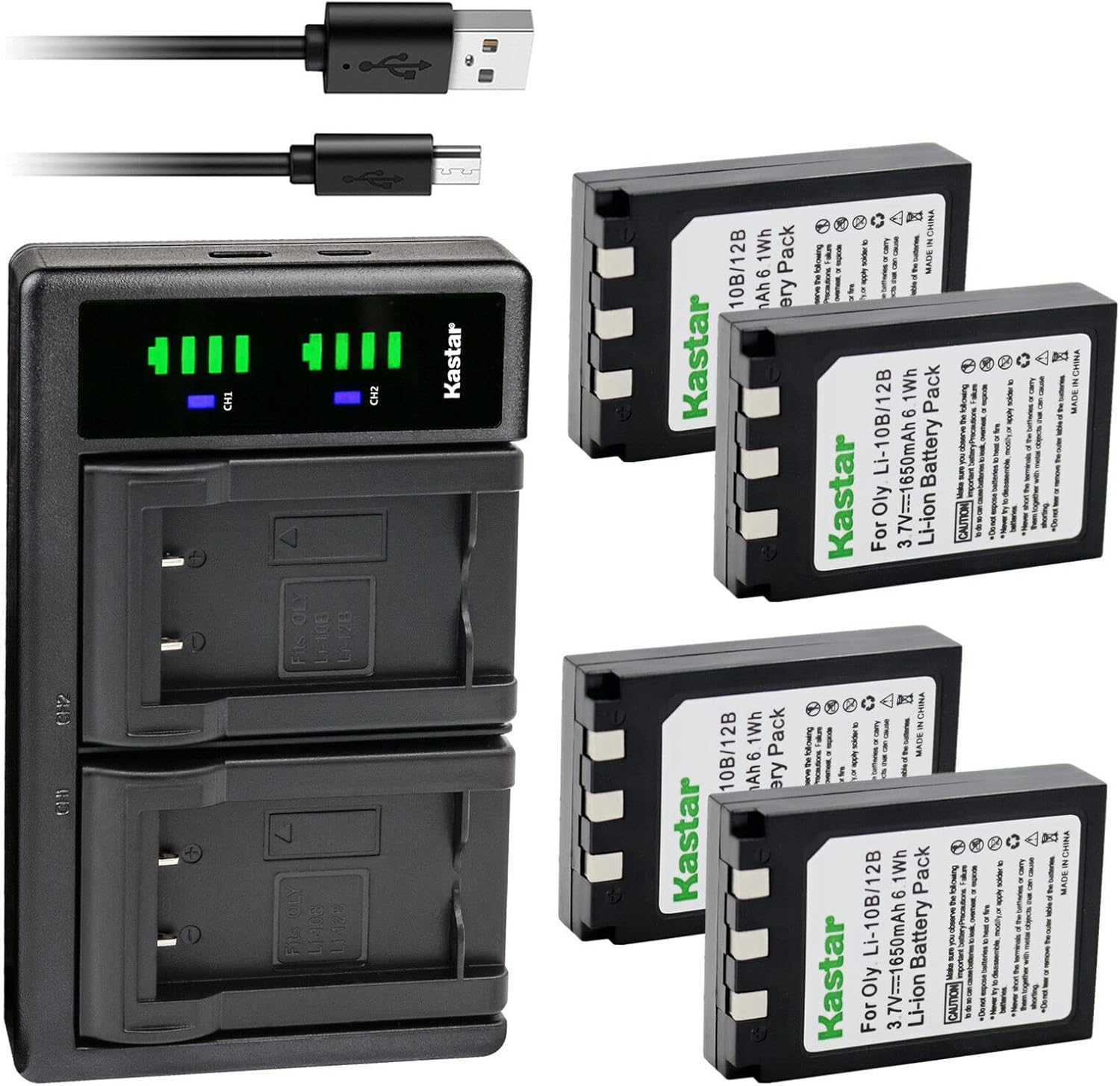 Kastar 4-Pack Li-10B Battery and LTD2 USB Charger Compatible with Olympus Camedia C-765 Ultra Zoom, Camedia C-770 Ultra Zoom, Camedia C-5000 Sport Zoom, Camedia C-5000 Zoom, Camedia C-7000 Zoom Camera