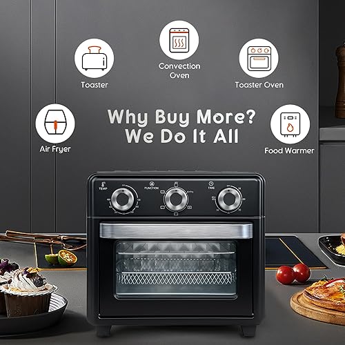 Miniatura 8 de Combo de horno tostador de freidora de aire de 10 cuartos de galón, horno freidora de aire con funciones 5 en 1, control de 3 botones y ventana