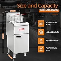 Vista 5 de Freidora Comercial Profunda con 2 Canastas, Freidora de Gas Natural de 90000 BTU - Certificada CSA, 200°F-400°F 3 Tubos, Freidora de Piso de Acero