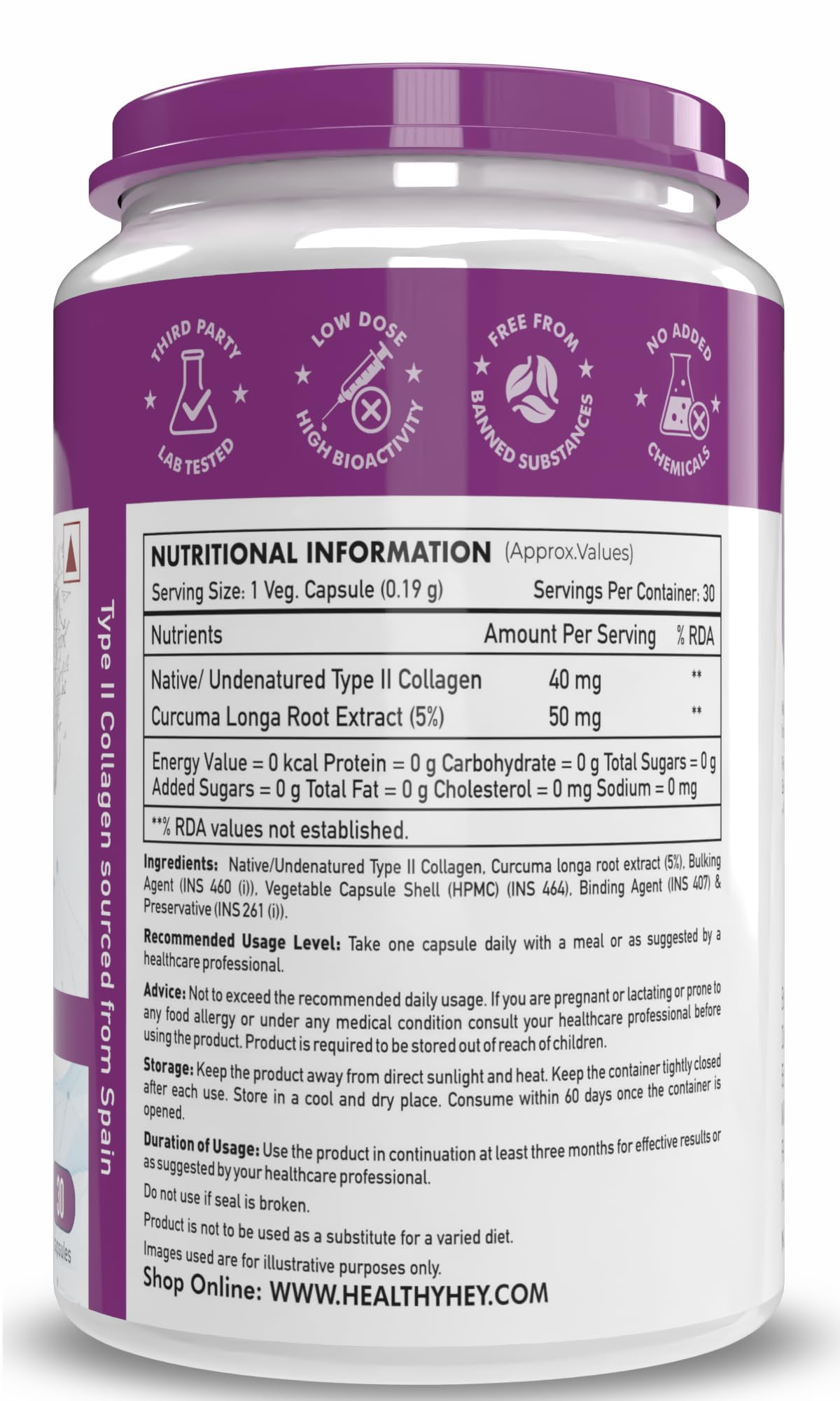 HealthyHey Nutrition NTC II Type 2 Collagen, Supports Cartilage and Joints, Pack of 30 Capsules 3