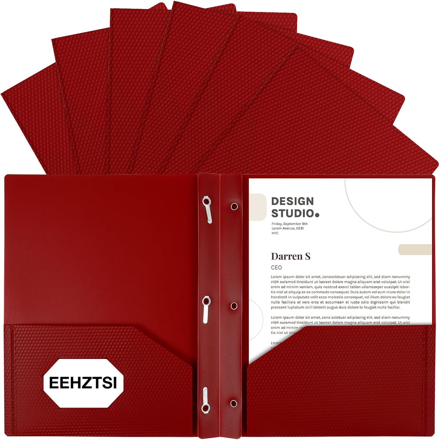 12-Pack Plastic Folders with Pockets and Prongs,2-Pocket Folders with 3 Fasteners, Poly Folders Holds 8-1/2" x 11" Paper for School/Office/Home Red 12-Pack