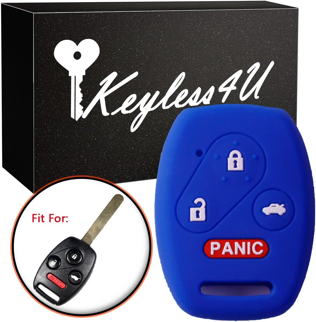 Keyless4U Silicone Key Fob Remote Case Cover Holder Protector Shell for Honda Accord Civic CR-V Pilot 3+1 Buttons Key (Blue)