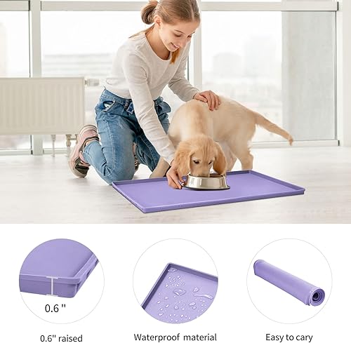 Miniatura 2 de Tapete de comida para perros, bandeja de comida impermeable de silicona para perros y gatos, mantel individual antideslizante para mascotas, tamaño