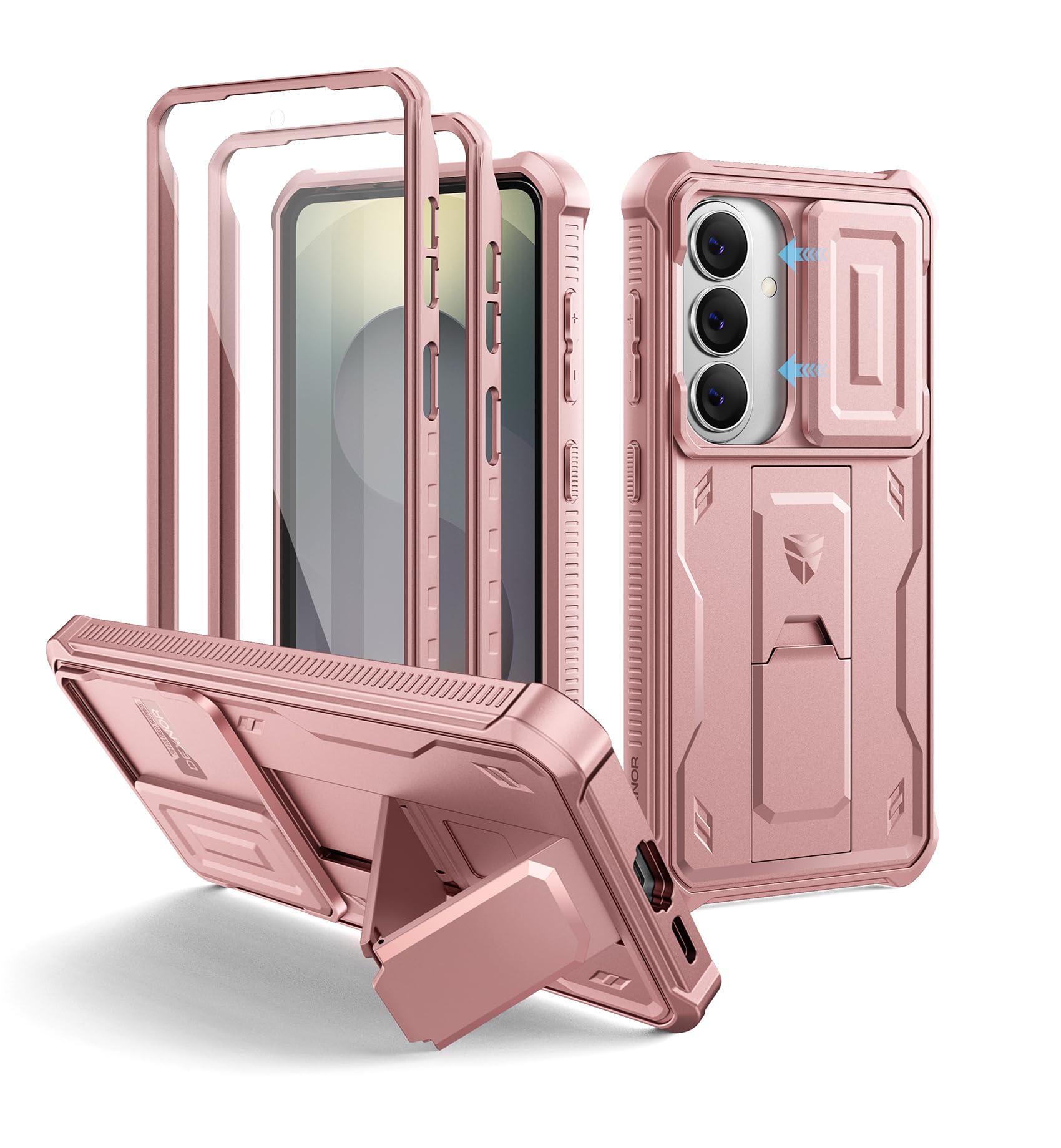 Dexnor for Samsung Galaxy S26 Case with Upgraded Slide Camera Cover &amp; 2 Front Frames &amp; Built-in Screen Protector &amp; Kickstand, Heavy-Duty Rugged Case Full-Body Protective Cover(2026),6.3",Peony Pink